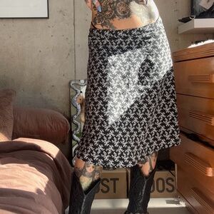 Vintage Black and White Floral A-Line Skirt